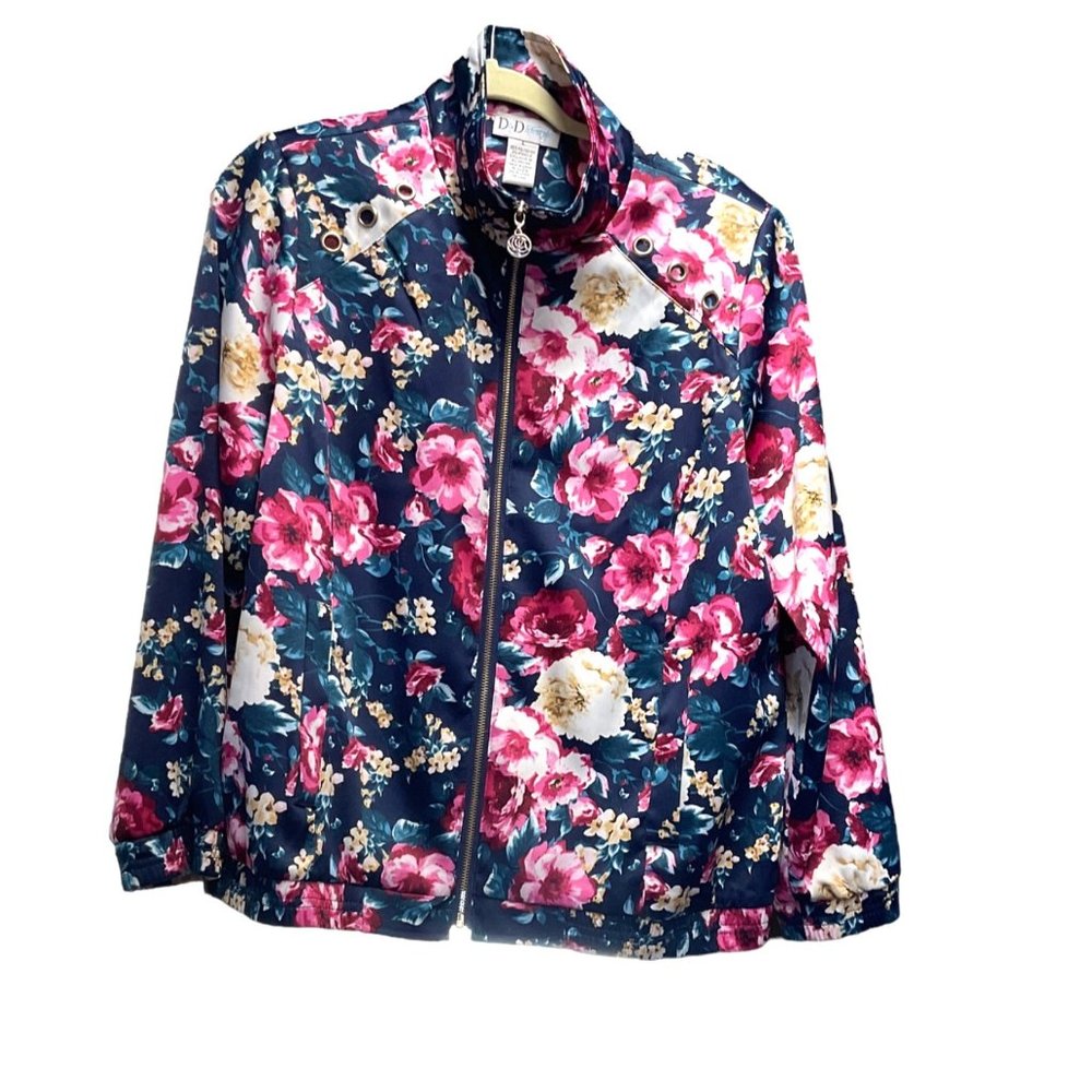 D&D Lifestyle Womans Floral Zip Up Jacket With Pockets Size‎ Large